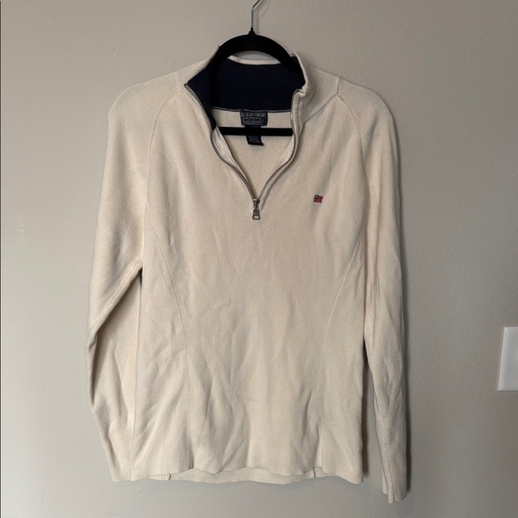 Vintage Ralph Lauren Quarter Zip Men’s XL Cream American Flag 100% Cotton Fair - Picture 1 of 9
